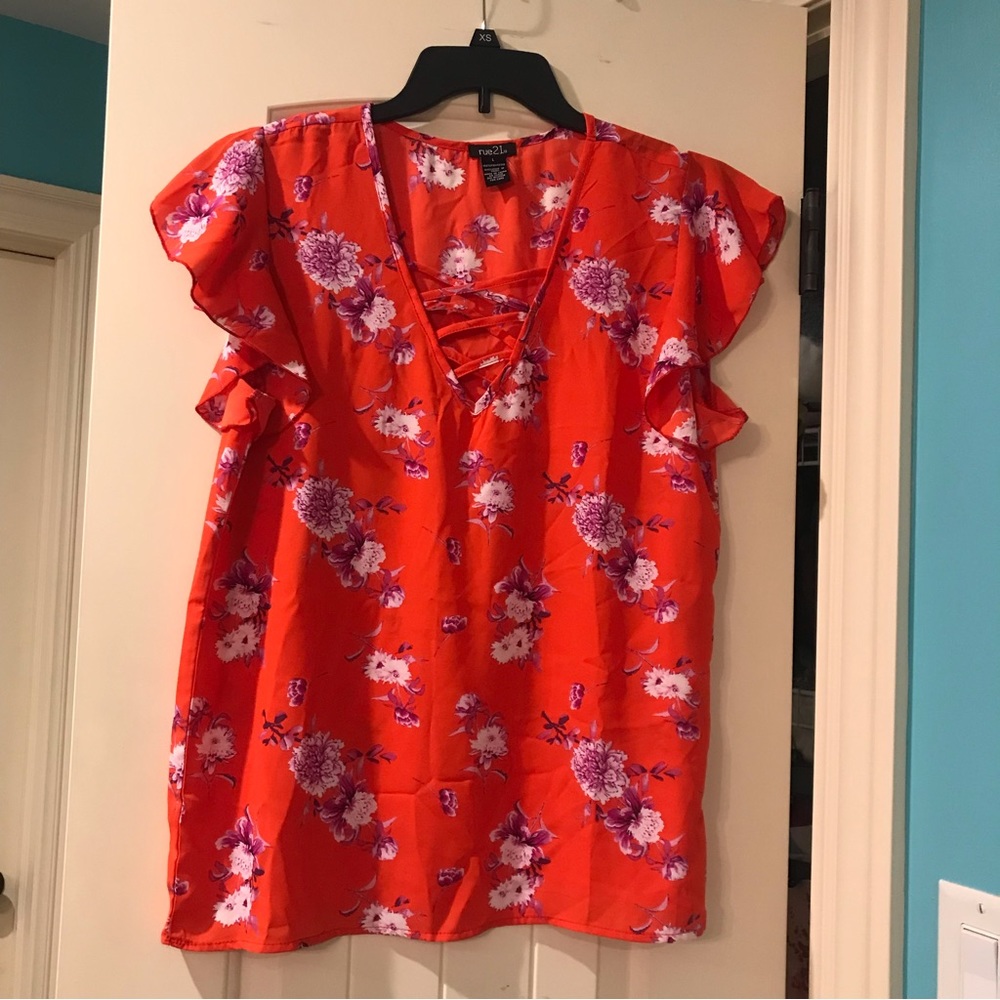 Rue21 Red/Orange Blouse Large